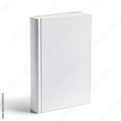 plain hardcover book standing upright with a blank white cover, isolated on white background