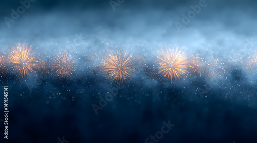 Gold and silver fireworks bursting in the night sky with a beautiful bokeh effect, creating a festive and celebratory atmosphere.
