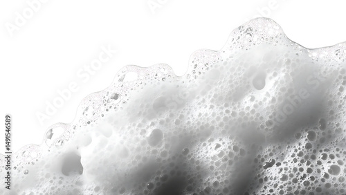 Abstract white soap bubble foam texture on transparent background.
