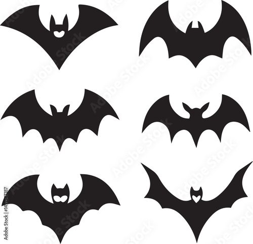black halloween bat set silhouette vector, halloween bat set clipart vector
