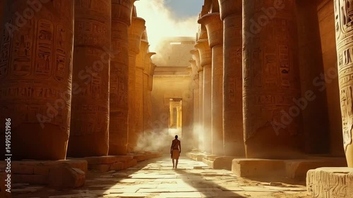 A person walked slowly between the massive pillars, their footsteps echoing through the vast empty space.