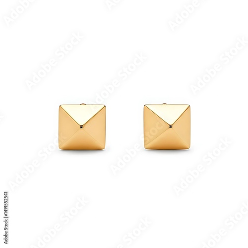 Minimalist gold stud earrings with geometric shape.