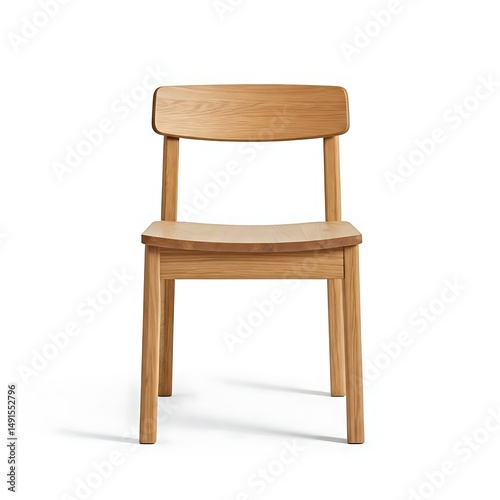 Minimalist solid oak chair front view.