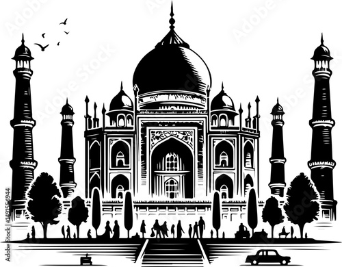 sketch illustration icon logo symbol famous building in india monument to the late king's wife