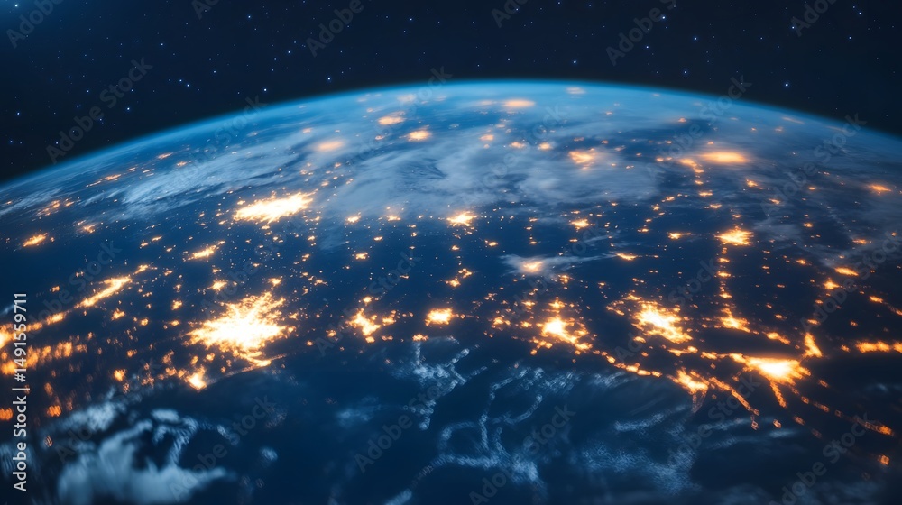 Obraz premium Glowing global network of cities and infrastructure at night