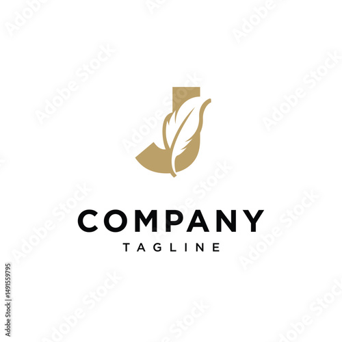 Letter J Feather Write Logo Icon Vector