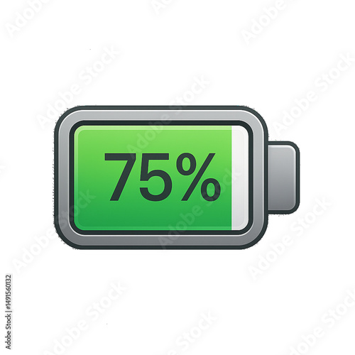 3D Battery Icon Showing 75 Percent Charge