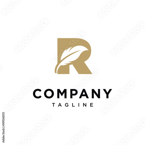 Letter R Feather Write Logo Icon Vector