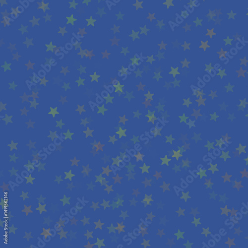 A blue background scattered with small, muted pastel stars.
