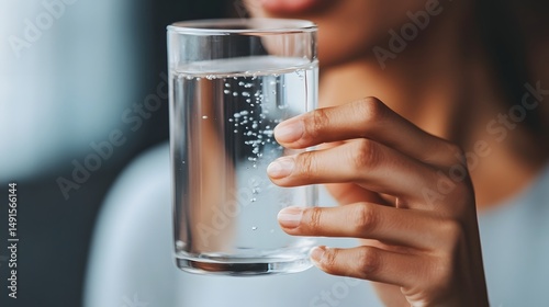 Person drinking a glass of fresh, clear water