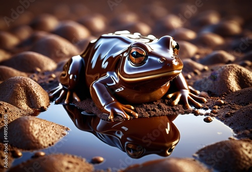 There's a frog sitting on the ground in the mud