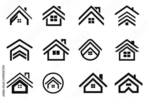 Set of roof of house logo icon vector illustration on white background.