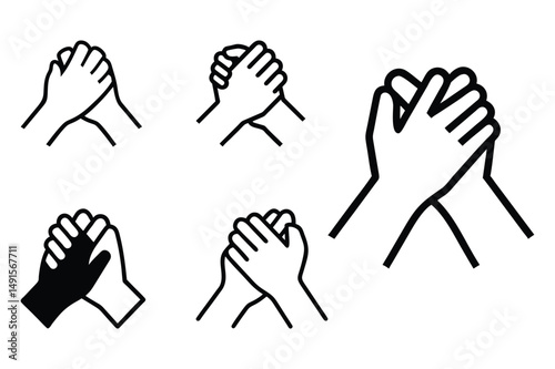 Set of two hands clasped together tightly icon vector illustration on white background.