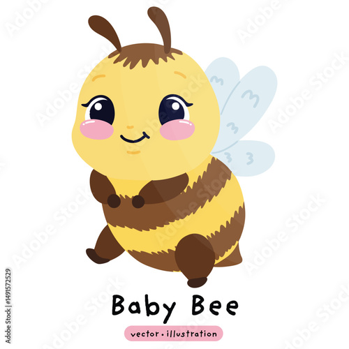 Cute honey bee kawaii bee cartoon vector illustration