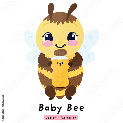 Cute honey bee kawaii bee cartoon vector illustration