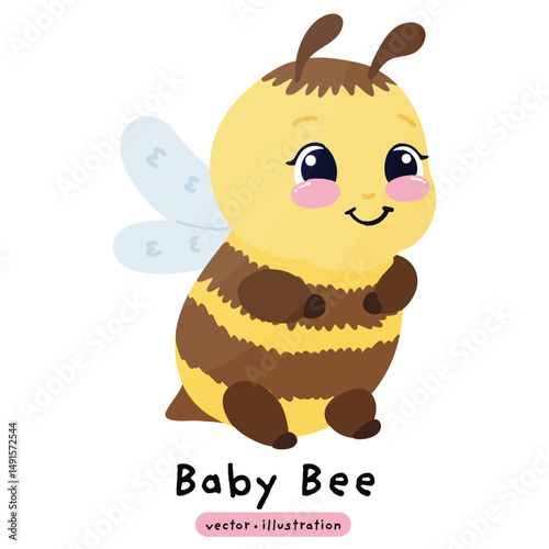 Cute honey bee kawaii bee cartoon vector illustration