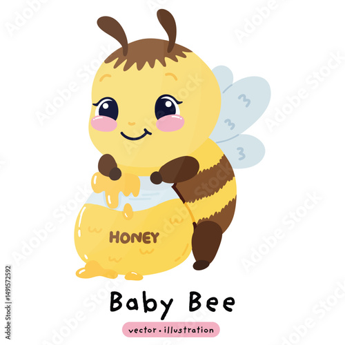 Cute honey bee kawaii bee cartoon vector illustration