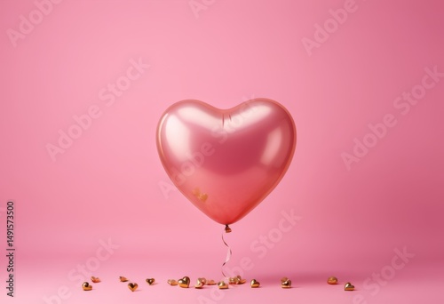 Close-up of a heart-shaped balloon floating on a pink surface