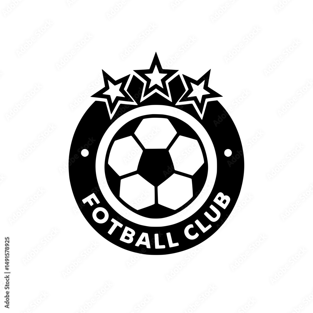 Fototapeta premium Black Bold Vector Football Club Logo with Ball and Three Stars