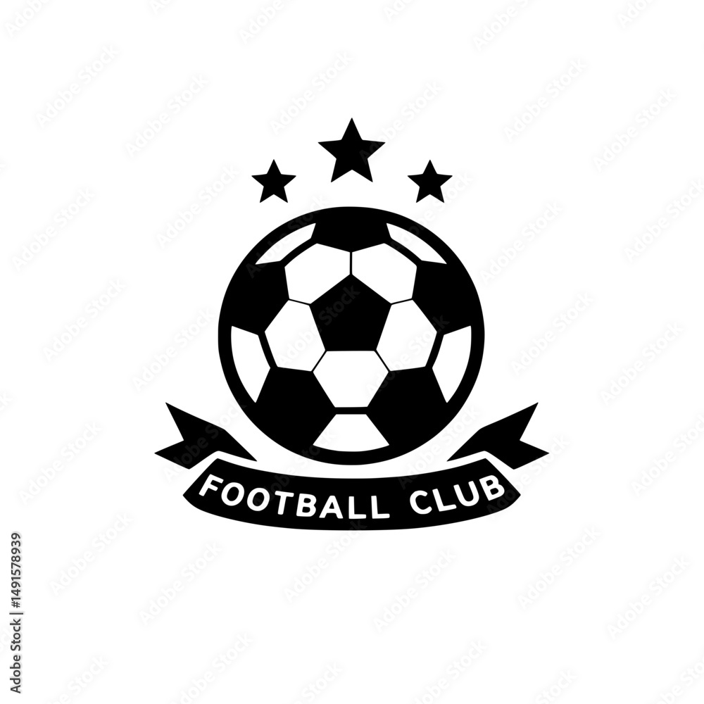 Obraz premium Black Bold Vector Football Club Logo with Ball and Three Stars