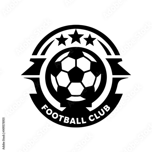 Black Bold Vector Football Club Logo with Ball and Three Stars