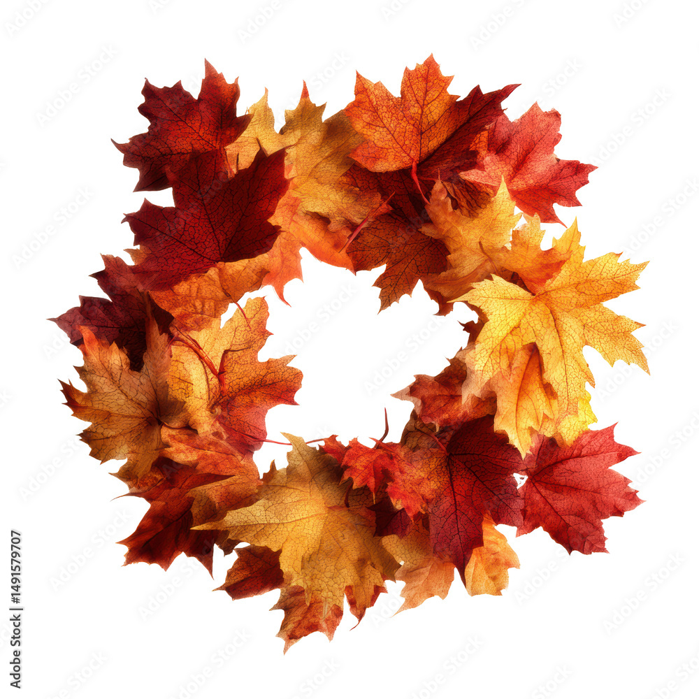 Fototapeta premium Autumn wreath made of vibrant leaves.
