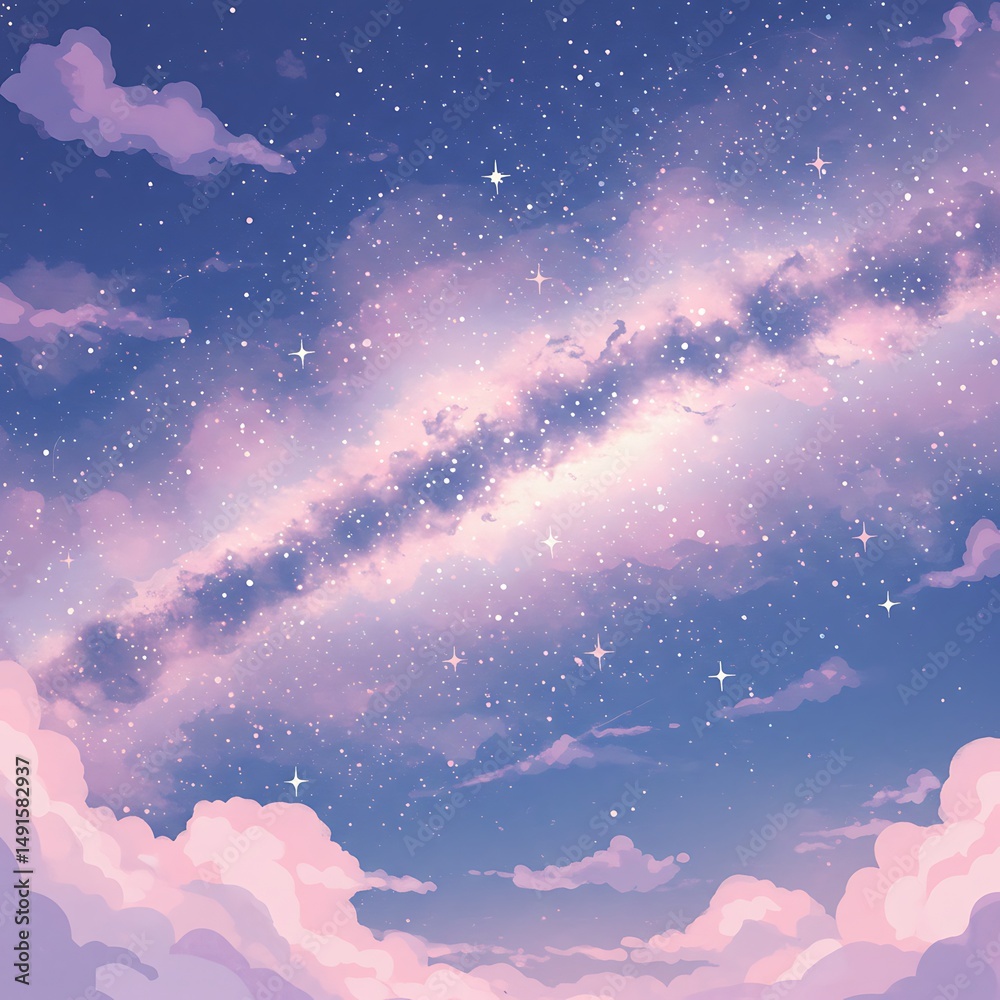 Fototapeta premium Celestial Dreamscape: Lavender & Stardust