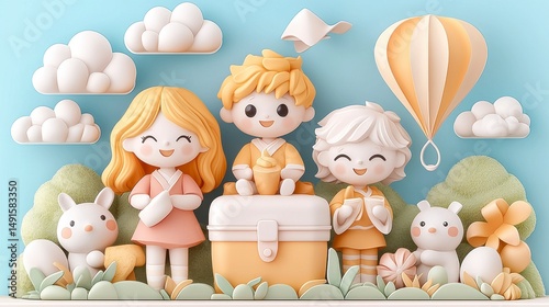 Cheerful Children Enjoying Ice Cream at a Pastel Picnic