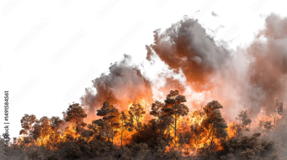 custom made wallpaper toronto digitalForest wildfire engulfing trees and smoke clouds.