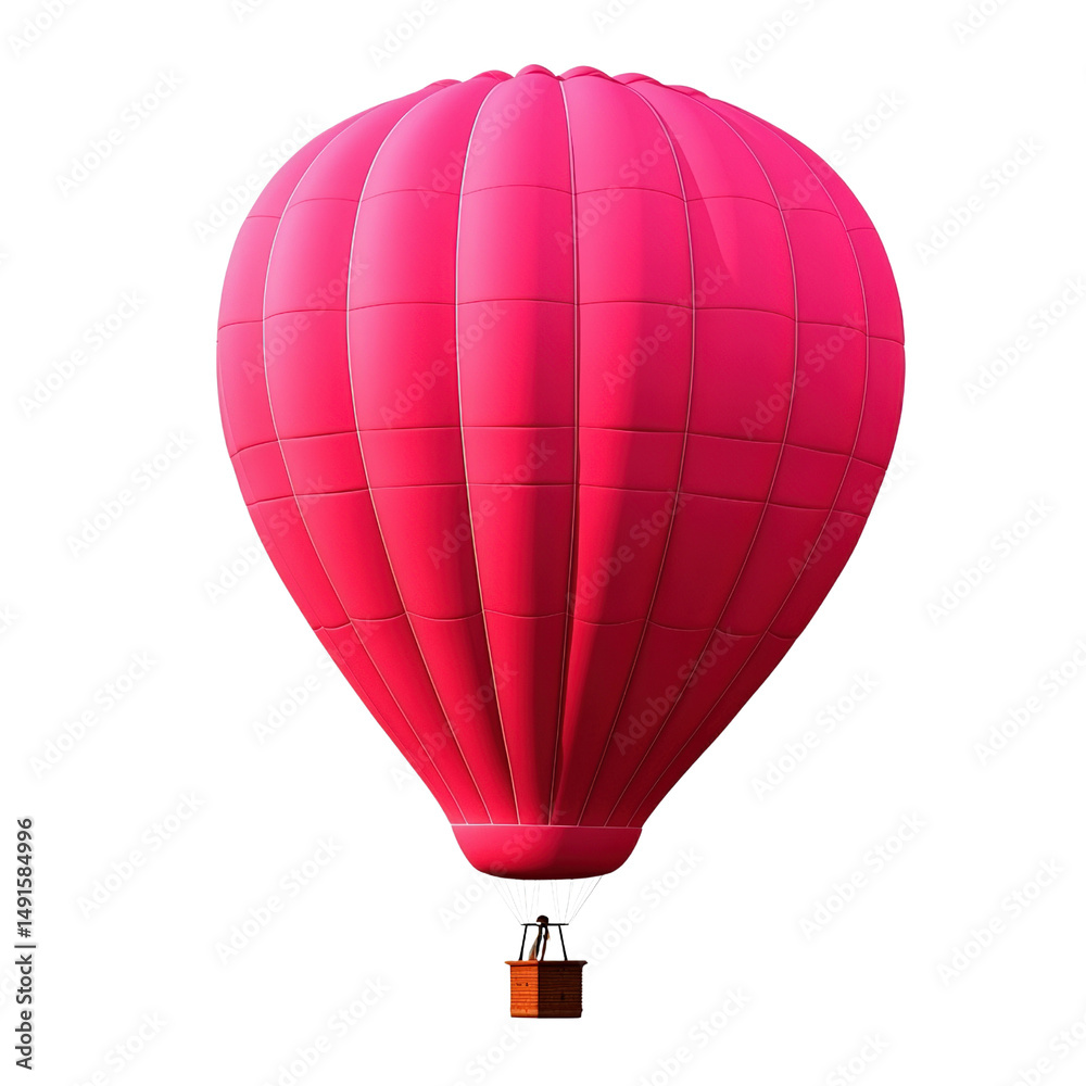 Obraz premium Vibrant pink hot air balloon floating in clear sky with detailed fabric panels and basket beneath, captu adventurous travel and leisure aviation themes