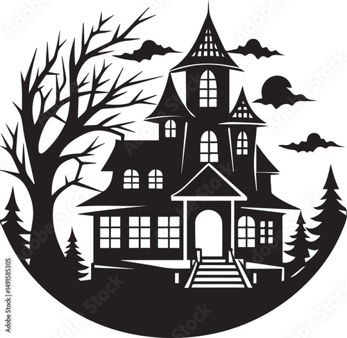 black haunted house silhouette vector, logo haunted house vector illustration, haunted house clipart vector, haunted house icon