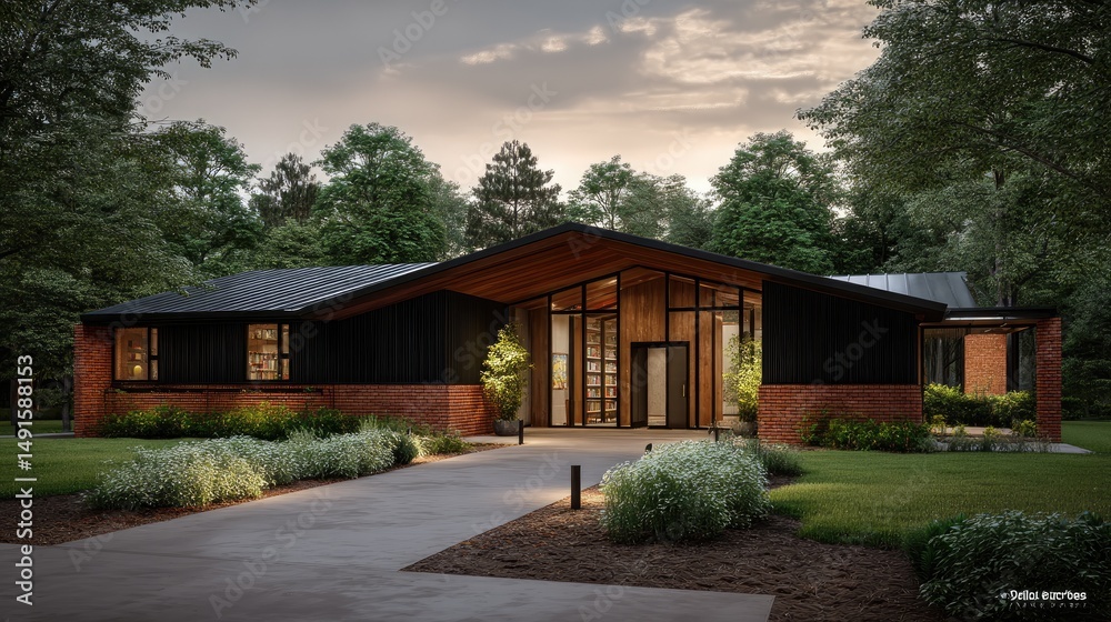 MidCentury Modern Home Brick with Wood, and and Glass Oasis. MidCentury Modern Home Brick with Wood, and and Glass Oasis.