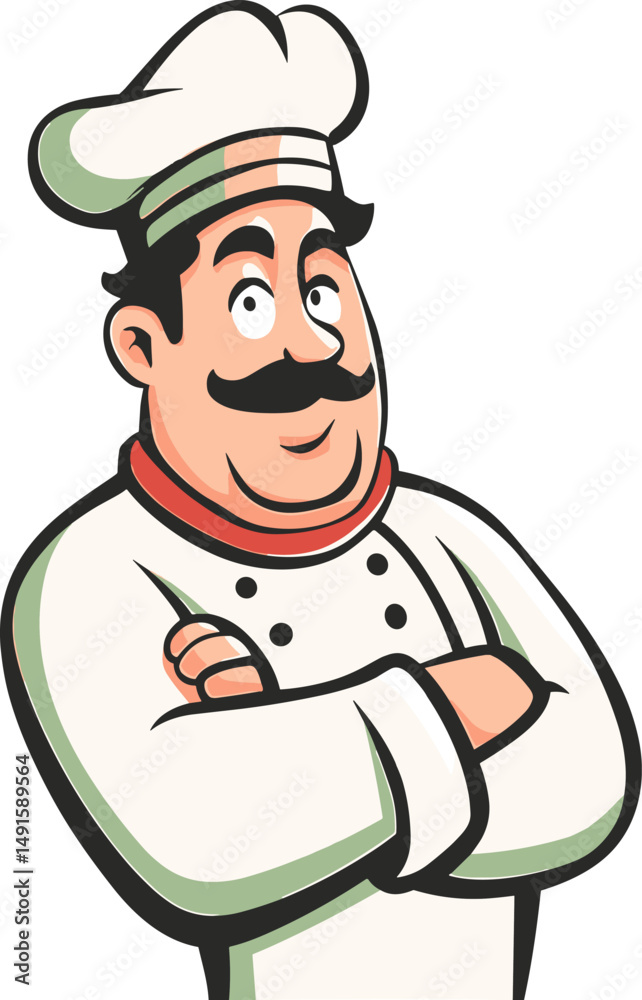 Chef character standing confidently with arms crossed cartoon isolated on transparent background. Vector illustration. Chef character standing confidently with arms crossed cartoon isolated on transparent background. Vector illustration.