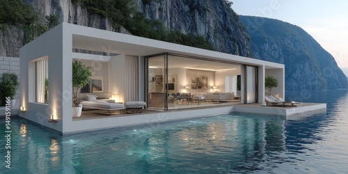 Luxury Lakeside Villa Modern Waterfront Living with Mountain Views.