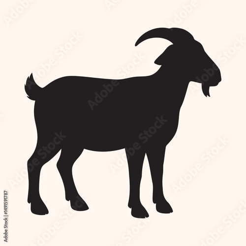 Goat Silhouette Vector Isolated On White Background. 