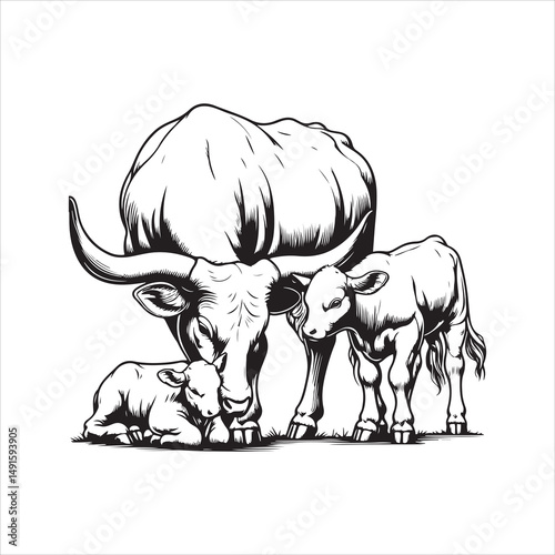 Black and White Vector of  Texas Longhorn Cow – Easy Tracing Illustration