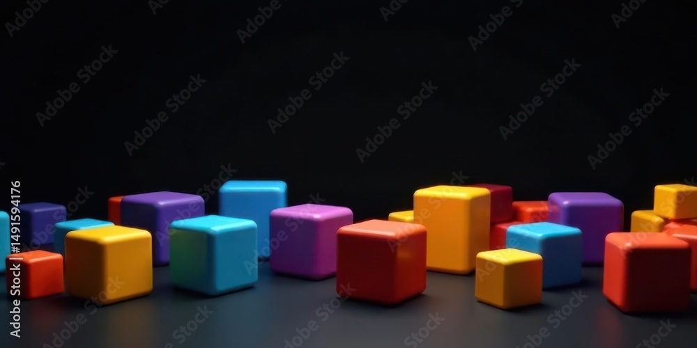 Fototapeta premium Abstract Composition of Colorful Cubes on a Dark Background, Illustrating Concepts of Diversity, Unity, and Modern Design