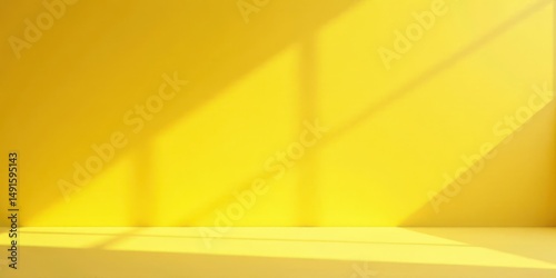 Sunny Yellow Wall and Shelf with Window Light Shadows Perfect for Product Display and Backgrounds