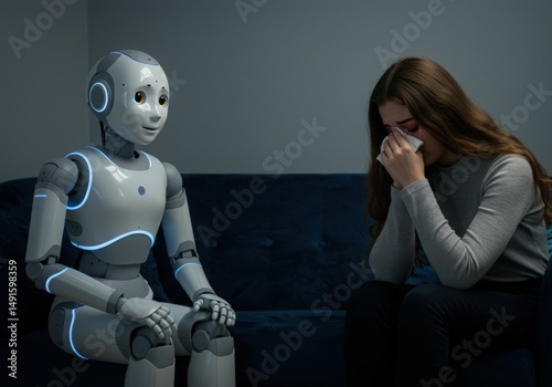 Robot Therapist AI Mental Healthcare Concept Future Psychology Support Empathy Technology Listening Session