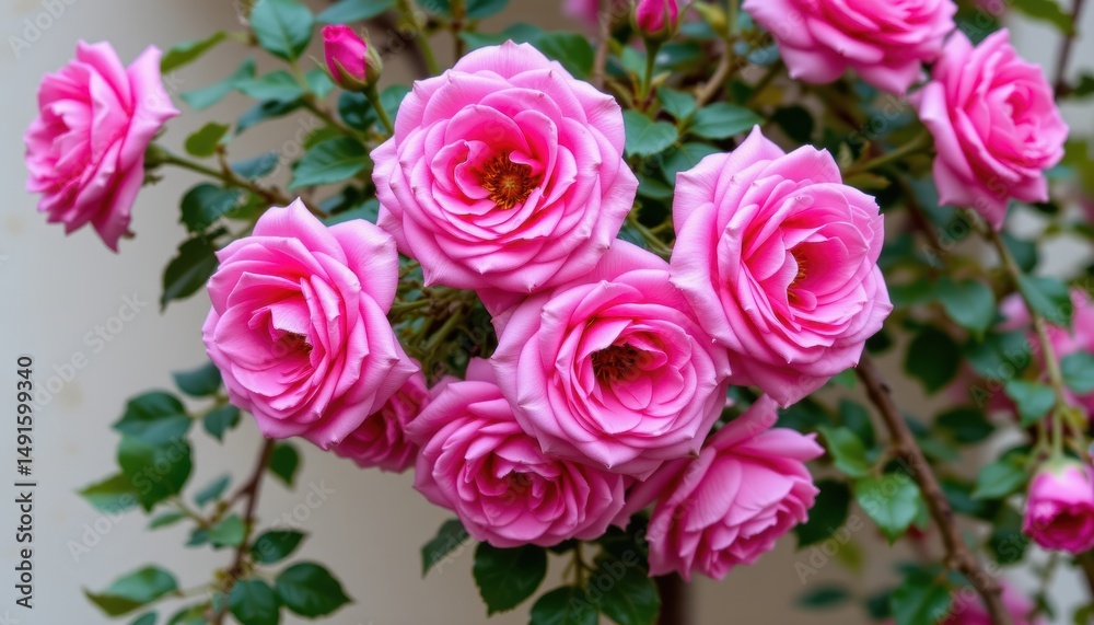 Obraz premium Beautiful Pink Roses Blooming Vibrantly in a Garden Setting Captured in Natural Light