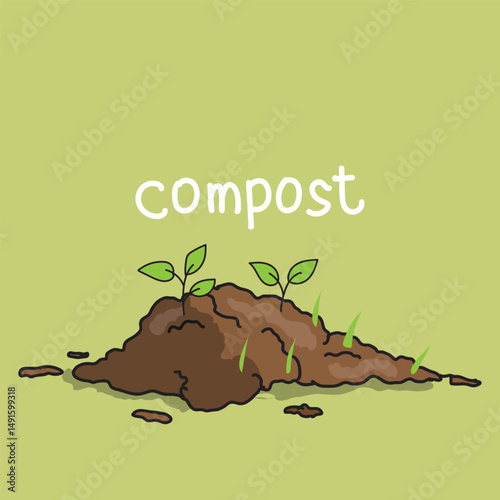 Compost life cycle or organic waste infographic doodle hand drawn style.