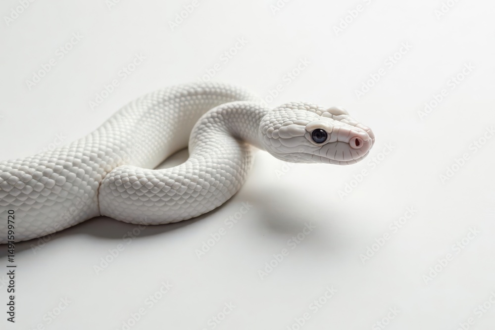 Fototapeta premium Albino Snake, Elegant Pose on Pristine White Background A Captivating Study in Scales and Light