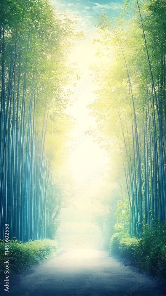 Naklejka premium Sunlit Bamboo Path