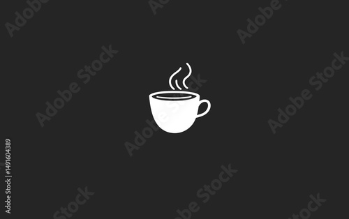 Minimalist Illustration of a Steaming White Coffee Cup Against a Dark Background