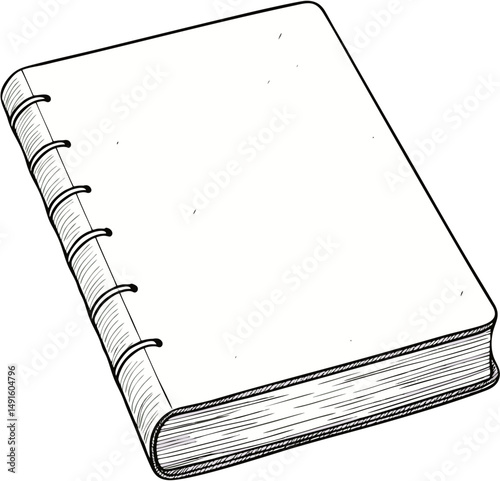 Sketch of a Blank SpiralBound Notebook at an Angle - Line Art Vector