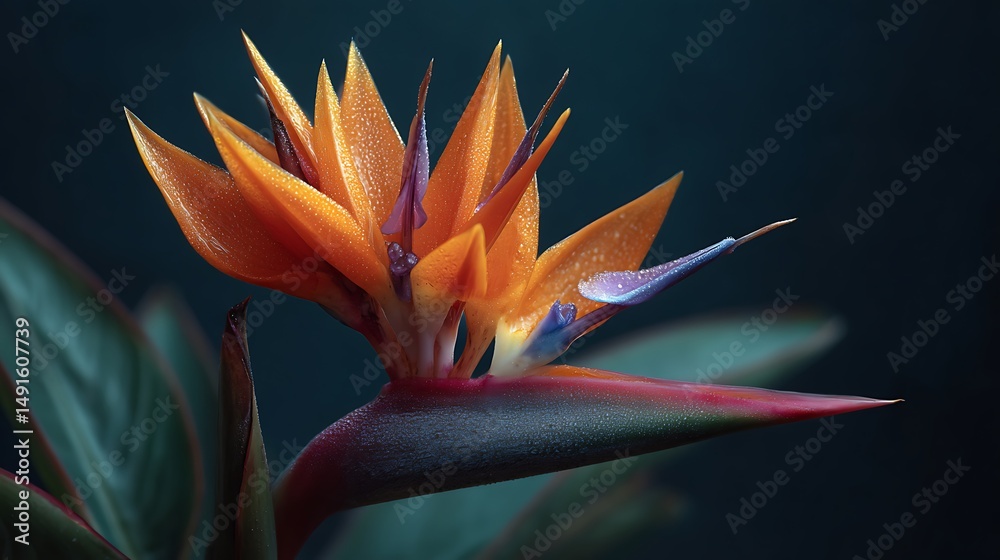 Obraz premium A vibrant bird of paradise flower blooms brightly.