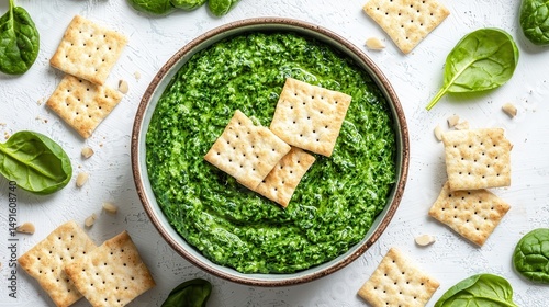 Delicious Green Dip with Crunchy Crackers