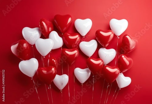 Red-on-red-white heart balloons numerous