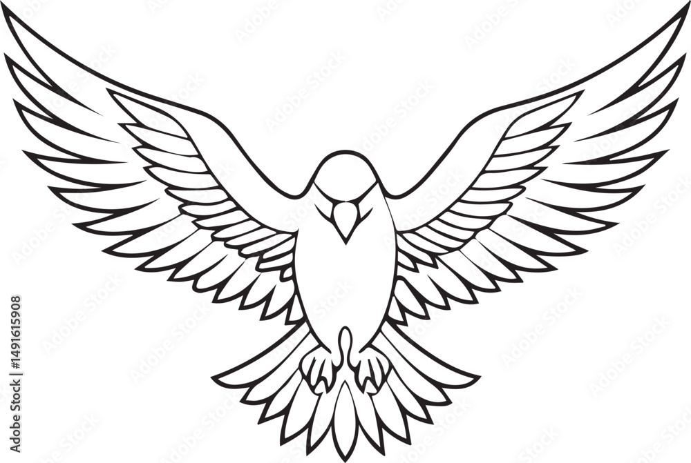 Obraz premium flying bald eagle line art silhouette vector, eagle line art illustration, eagle line art clipart