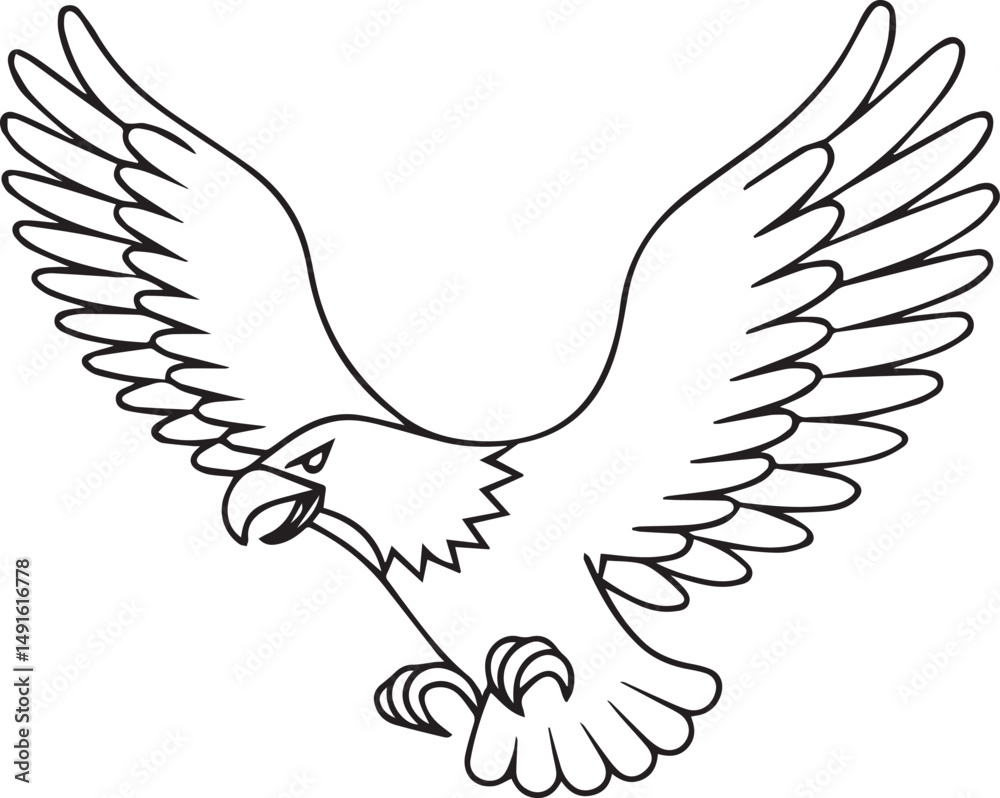 Fototapeta premium flying bald eagle line art silhouette vector, eagle line art illustration, eagle line art clipart